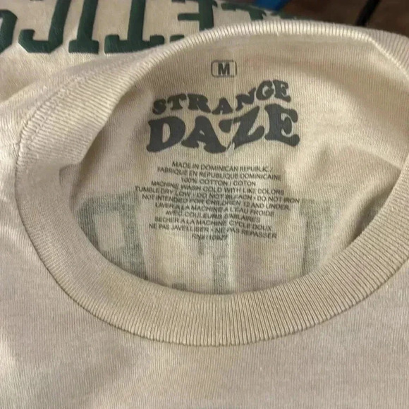 PICKLEBALL TEE SHIRT SZ M 100%COTTON STRANGE DAZE BEIGE /GREEN GRAPHICS SHORT SL - Picture 5 of 5